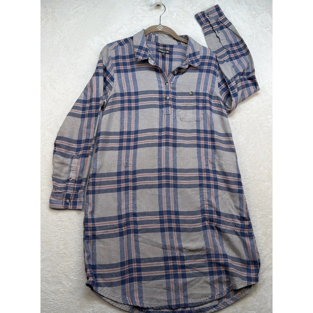 Toad&Co Plaid Shirt Dress Women's Medium Re-Form Popover Travel Casual Pockets